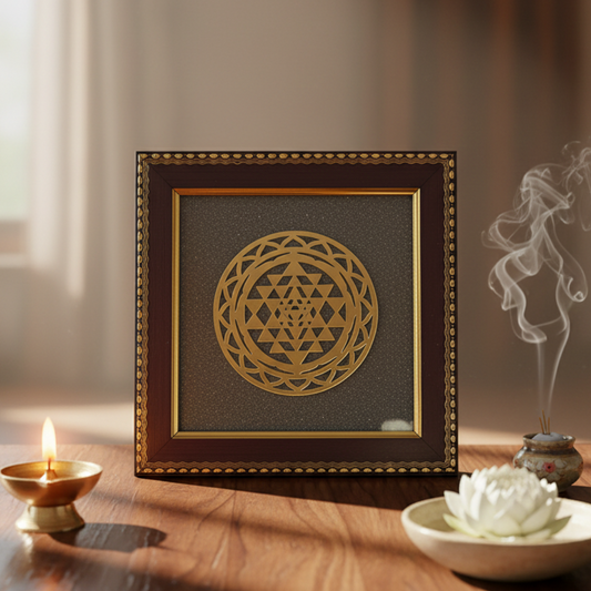 Shree Yantra Frame On Raw Pyrite