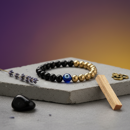 Certified Prosperity and Protection Bracelet with Pyrite, Tourmaline & Evil Eye
