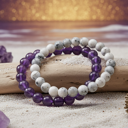 Moonstone, Clear Quartz & Amethyst Bracelet