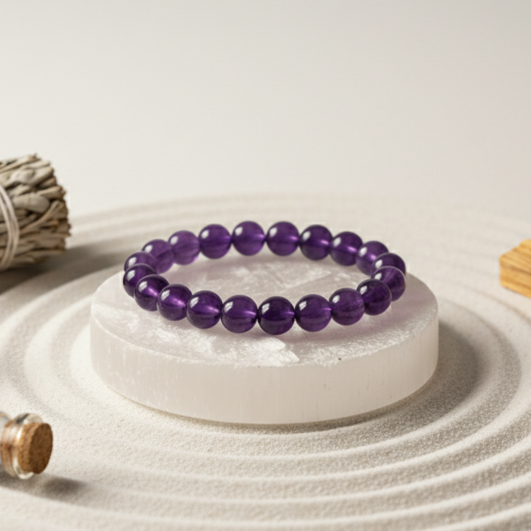 Amethyst Bracelet + Free Raw Selenite Plate