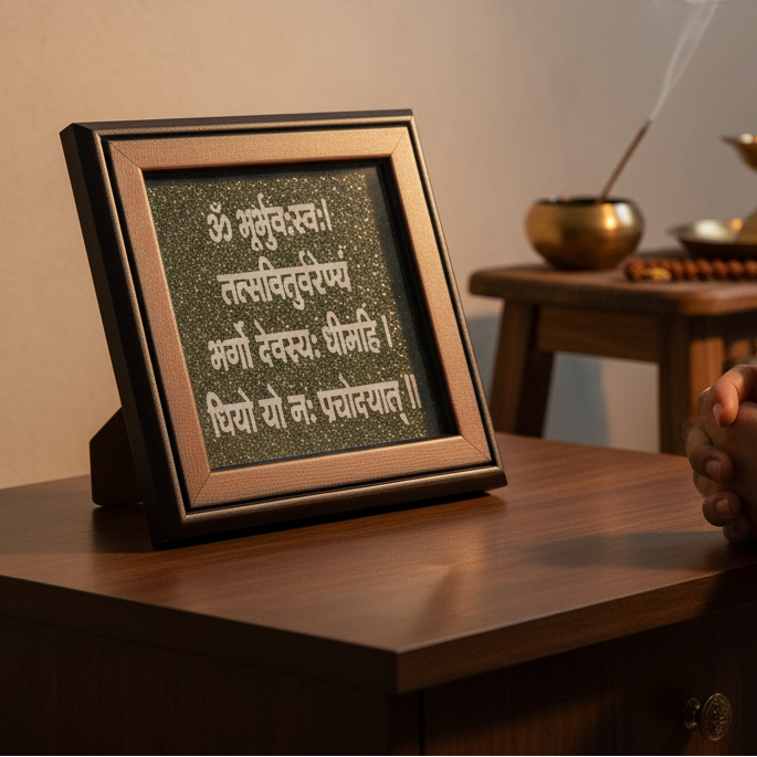 Gayatri Mantra Crystal Frame for Wisdom, Peace & Positive Energy