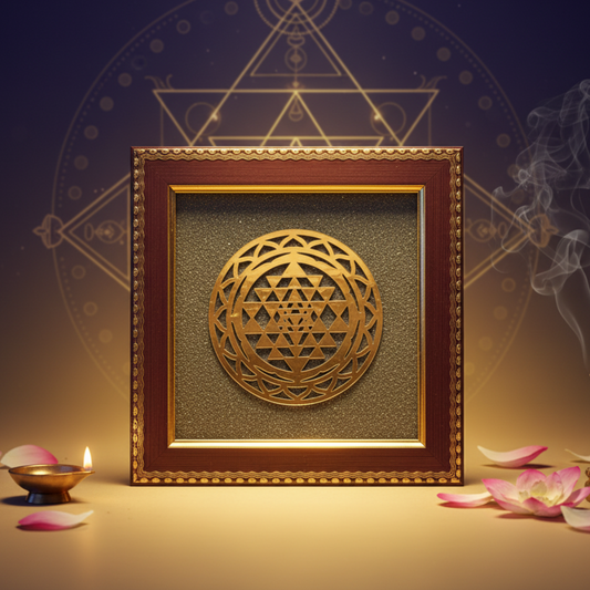Shree Yantra Frame On Raw Pyrite