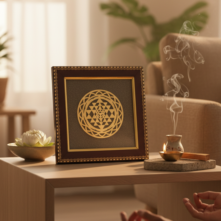 Shree Yantra Frame on Raw Pyrite
