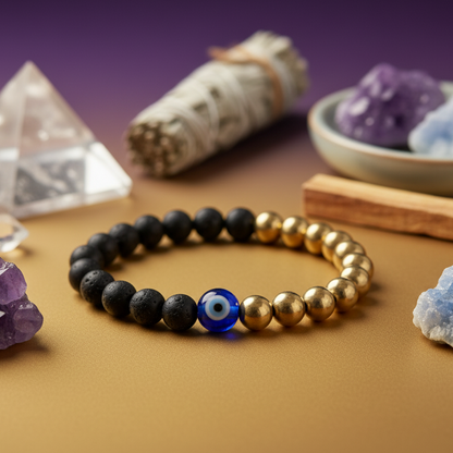 Certified Prosperity and Protection Bracelet with Pyrite, Tourmaline & Evil Eye