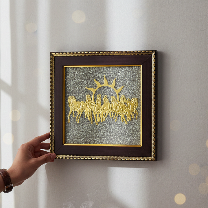 7 Horses Sun Frame on Raw Pyrite