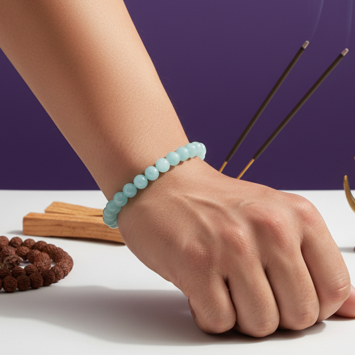 Aquamarine Round Beads Bracelet
