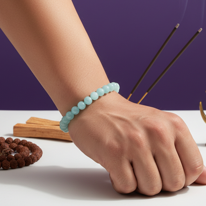 Aquamarine Round Beads Bracelet