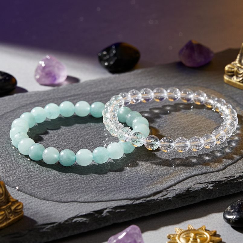 Ocean Calm Bracelet – Aquamarine & Clear Quartz Combo