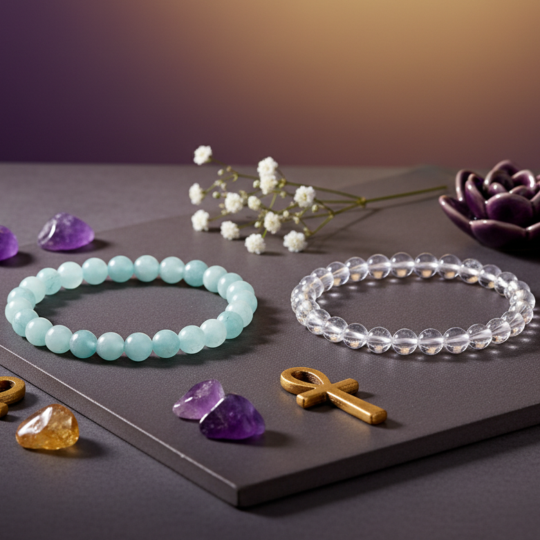 Ocean Calm Bracelet – Aquamarine & Clear Quartz Combo