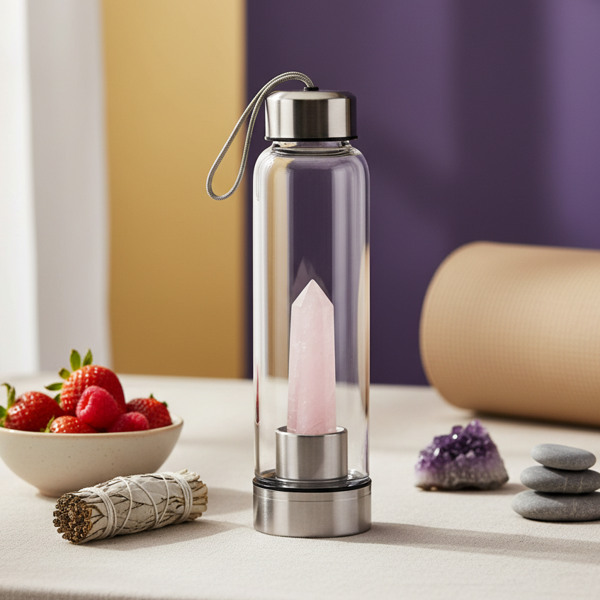 Rose Quartz Crystal Water Bottle