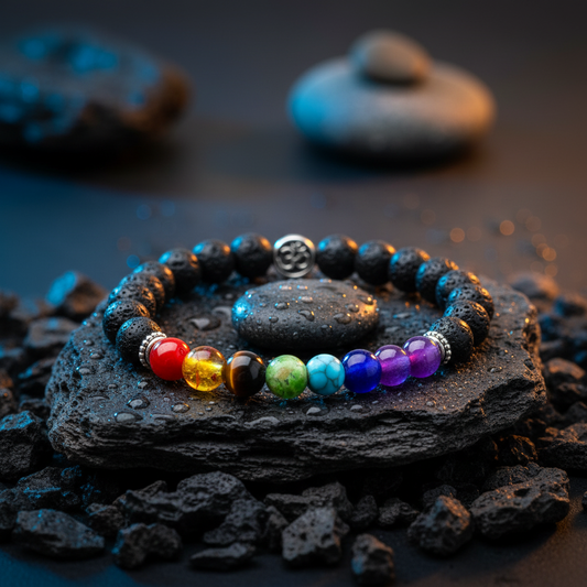 Lava & 7 Chakra Healing Bracelet | Balances Energy, Promotes Calm & Enhances Focus